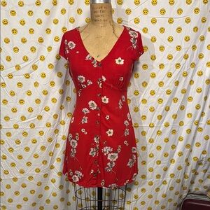 Floral Red Button-Down Dress